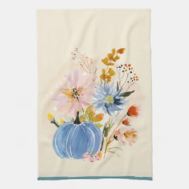Blauwe Pompoen & Wilde Bloem Waterverf | Herfst Bl Theedoek