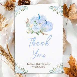 Blauwe Pompoenen Bloemen Baby Shower Bedankkaart