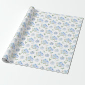 Blauwe pompoenen Bloemen Cadeaupapier (Uitgerold)