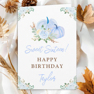 Blauwe Pompoenen Bloemige Sweet Sixteen Verjaardag Kaart