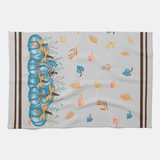 Blauwe pompoenen Grijs Kleurrijke Keuken Handdoek (Horizontaal)