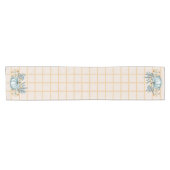  Blauwe Pompoenen Karamel Geruit Korte Tafelloper (Horizontaal)