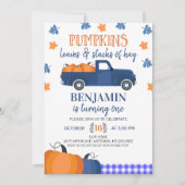 Blauwe pompoenpompoen en hay Birthday Kaart (Voorkant)