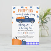 Blauwe pompoenpompoen en hay Birthday Kaart (Staand voorkant)