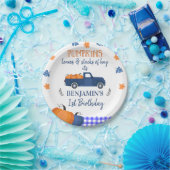 Blauwe pompoenpompoen en hay Birthday Papieren Bordje (Feest)
