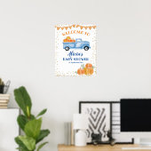 Blauwe pompoenwagen Baby shower welkom bord Poster (Thuiskantoor)