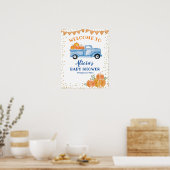 Blauwe pompoenwagen Baby shower welkom bord Poster (Keuken)