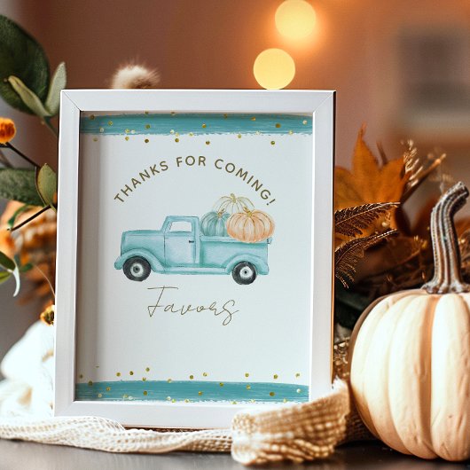 Blauwe Pompoenwagen Moderne Herfst Baby Shower Fav Poster