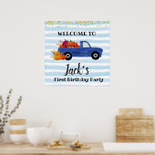 Blauwe pompoenwagen, welkomstbord poster (Keuken)