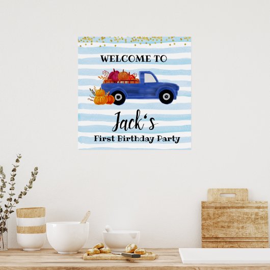 Blauwe pompoenwagen, welkomstbord poster (Keuken)