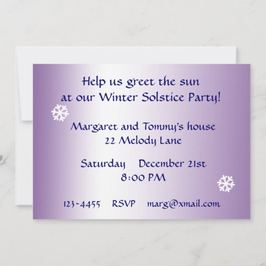 Blauwe Pond Winter Solstice Party - Uitnodiging (Achterkant)