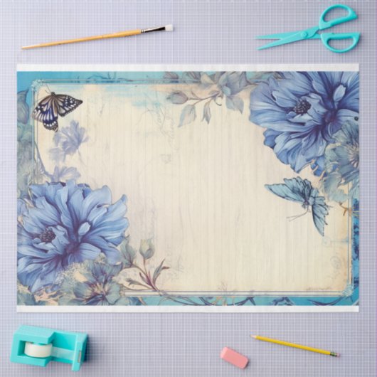 Blauwe pony en vlinderebloem tissuepapier (Craft)