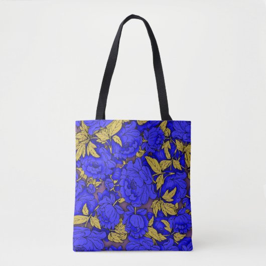 Blauwe pony's met gouden bladeren tote bag (Voorkant)