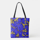 Blauwe pony's met gouden bladeren tote bag (Achterkant)