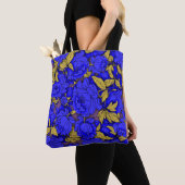 Blauwe pony's met gouden bladeren tote bag (Dichtbij)