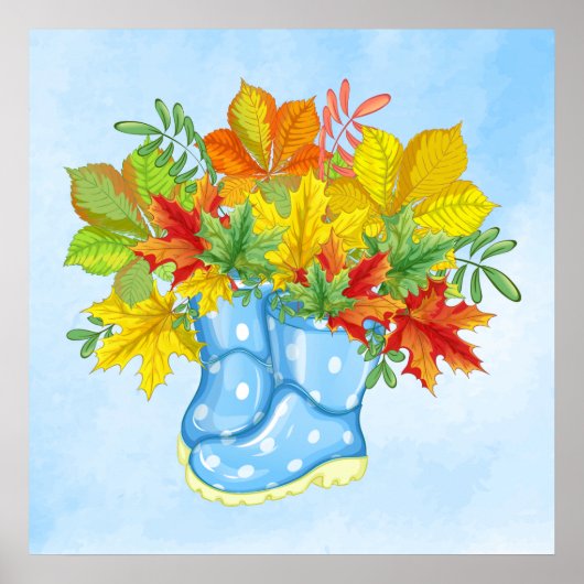 Blauwe poodot-regenlaarzen vallen weg poster (Voorkant)