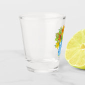 Blauwe poodot-regenlaarzen vallen weg shot glas (Links)