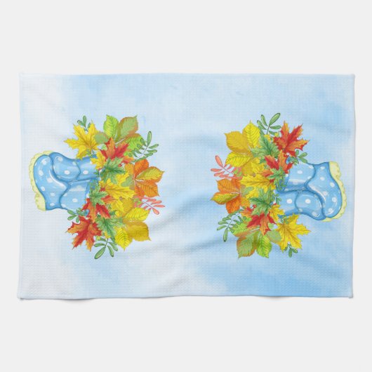 Blauwe poodot-regenlaarzen vallen weg theedoek (Horizontaal)