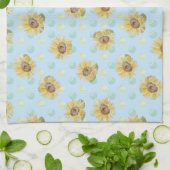 Blauwe pooidot Waterverf Sunflower Kitchen Towel Theedoek (Gevouwen)