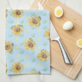 Blauwe pooidot Waterverf Sunflower Kitchen Towel Theedoek (Quarter Fold)