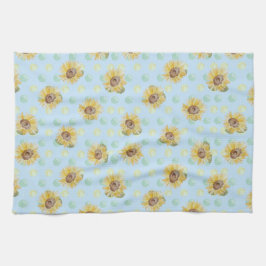Blauwe pooidot Waterverf Sunflower Kitchen Towel Theedoek