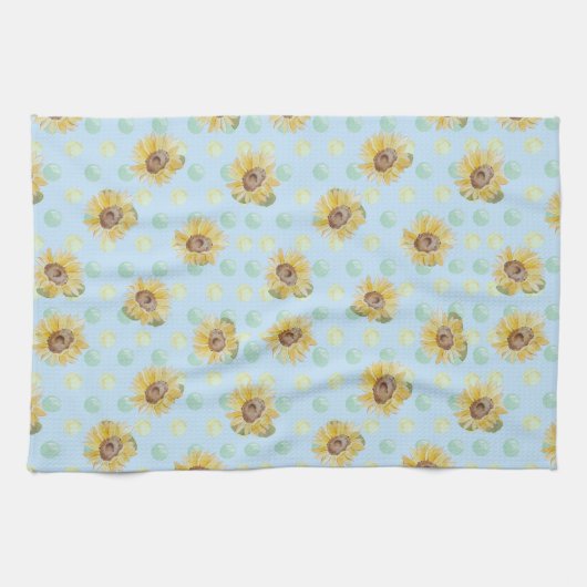 Blauwe pooidot Waterverf Sunflower Kitchen Towel Theedoek (Horizontaal)