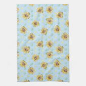 Blauwe pooidot Waterverf Sunflower Kitchen Towel Theedoek (Verticaal)