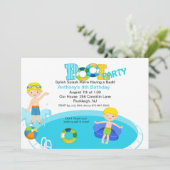 Blauwe Pool Party Boys Birthday Uitnodiging (Staand voorkant)