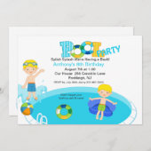 Blauwe Pool Party Boys Birthday Uitnodiging (Voorkant / Achterkant)