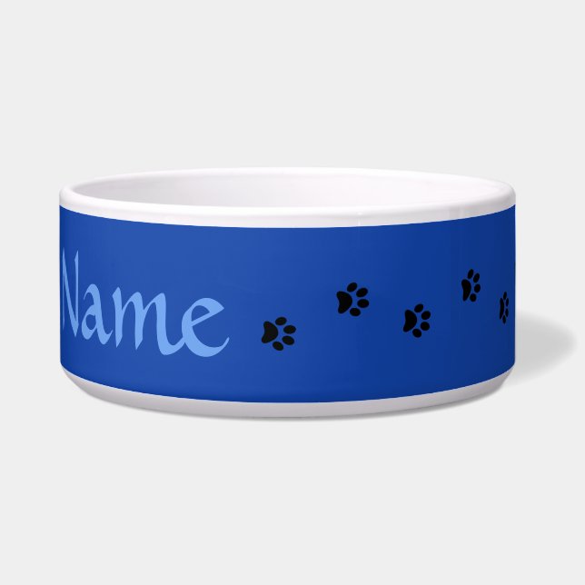 Blauwe Poot Print Gepersonaliseerde Pet Bowl Voerbakje (Rechts)