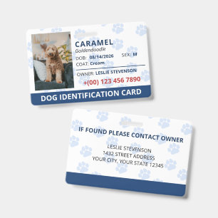 Blauwe Pootafdrukken Foto & Naam Hond Identificati Badge