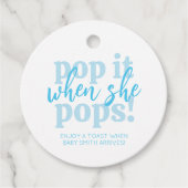 Blauwe Pop als ze Baby shower Gift Pop Bedankjes Labels (Voorkant)