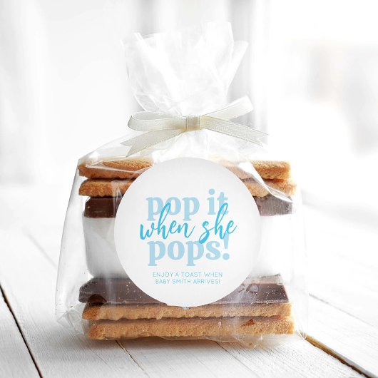 Blauwe Pop als ze Baby shower Gift Pop Ronde Sticker