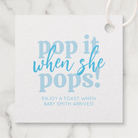Blauwe Pop als ze Baby shower Pop Bedankjes Labels (Achterkant)