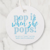 Blauwe Pop als ze Baby shower Pop Bedankjes Labels (Achterkant)