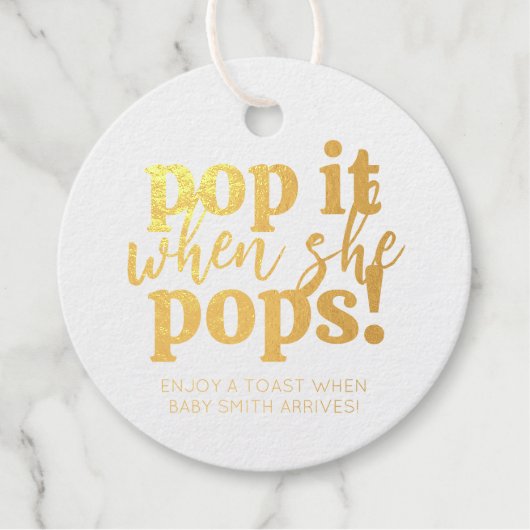 Blauwe Pop als ze Baby shower Pop Bedankjes Labels (Voorkant)