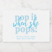 Blauwe Pop als ze Baby shower Pop Sparkling Wijnetiket (Enkel label)