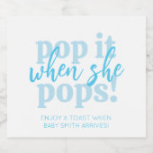 Blauwe Pop als ze Baby shower Pop Sparkling Wijnetiket (Enkel label)
