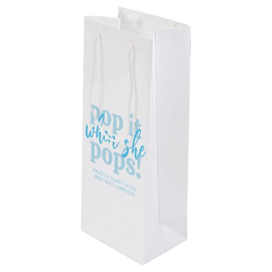 Blauwe Pop als ze Baby shower Pop Wijn Cadeautas (Voorkant Gekanteld)