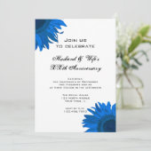 Blauwe Pop Art Bloem Huwelijksjubileum Feest Kaart (Staand voorkant)