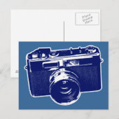Blauwe Pop Art Camera Briefkaart (Voorkant / Achterkant)