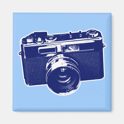 Blauwe Pop Art Camera Magneet (Voorkant)