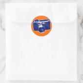 Blauwe Pop Art-camera Ronde Sticker (Tas)