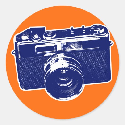 Blauwe Pop Art-camera Ronde Sticker (Voorkant)