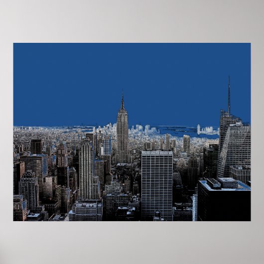Blauwe Pop Art New York City avond Poster Print (Voorkant)