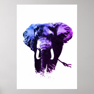 Blauwe Pop Art Olifant Ink Paint Poster