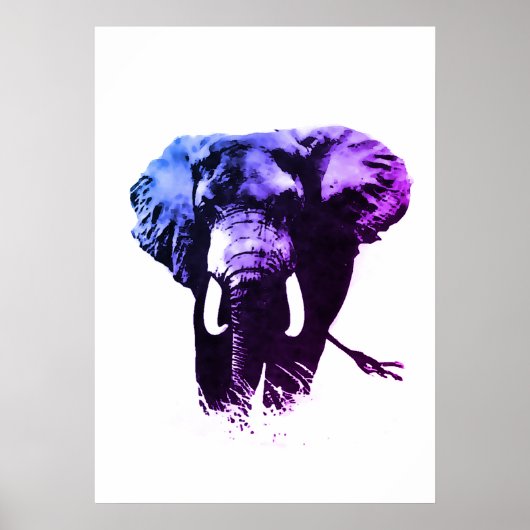Blauwe Pop Art Olifant Ink Paint Poster (Voorkant)