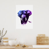 Blauwe Pop Art Olifant Ink Paint Poster (Keuken)