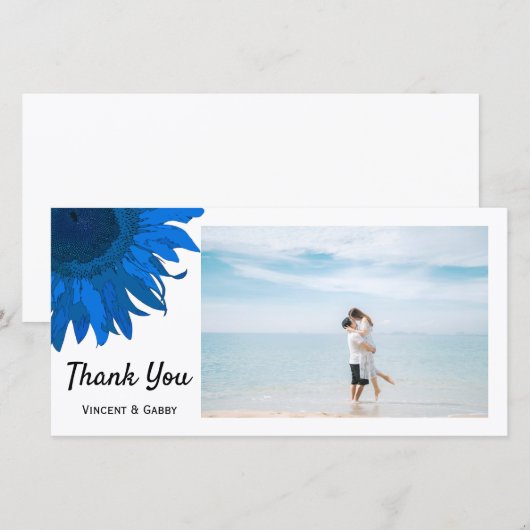 Blauwe Pop Art Zonnebloem Bedank Foto Kaart (Voorkant / Achterkant)