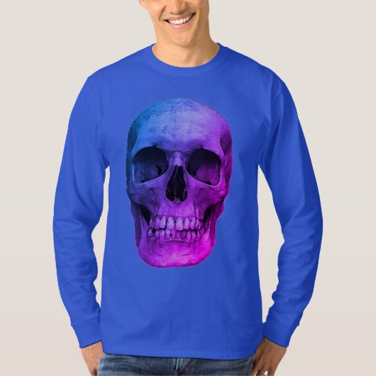 Blauwe Pop Kunst Retro Stijlvolle schedel T-shirt (Voorkant)